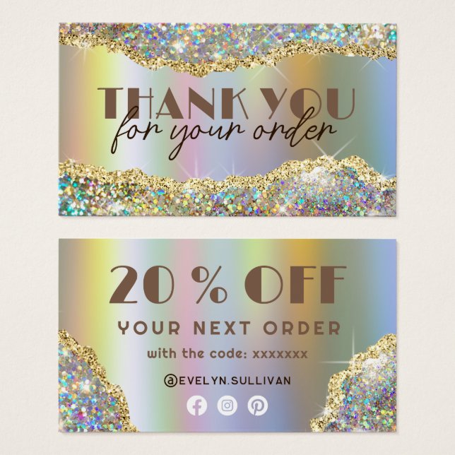 Gold faux iridescent glitter foil discount card (Front & Back)