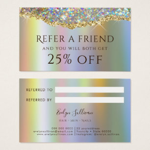 Gold faux iridescent glitter referral card