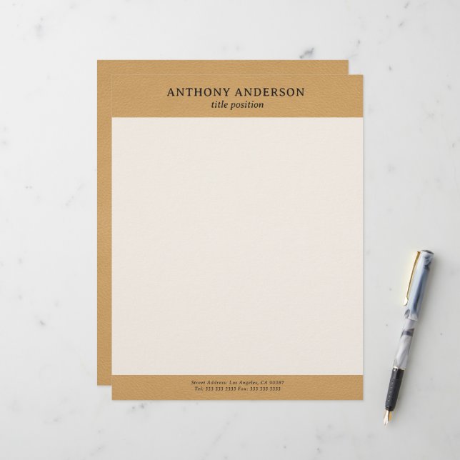 Gold Faux Leather Texture Design Custom Letterhead (Front/Back In Situ)