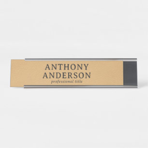 Gold Faux Leather Texture Design Desk Name Plate