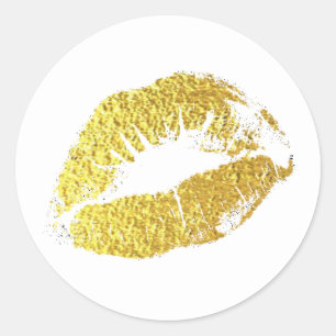 gold (faux) lips . mouth . kiss classic round sticker
