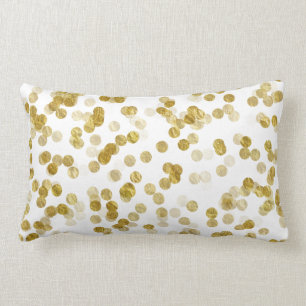 Gold Faux Metallic Dot Bokeh Background Bling Lumbar Cushion