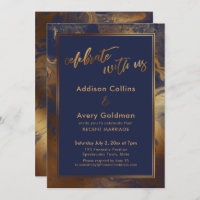 Gold Faux Metallic Navy Marble Celebrate with Us