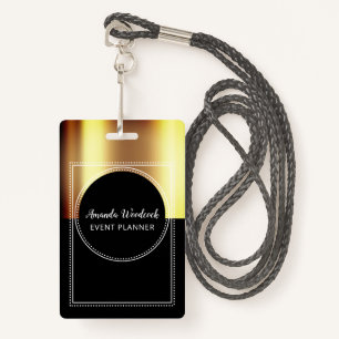 Gold Faux Metallic On Black Event Planner Name ID Badge