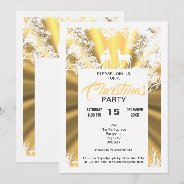 Gold faux paper cut woodland Christmas party Invitation (Front/Back)