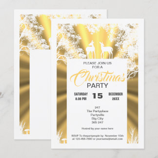 Gold faux paper cut woodland Christmas party Invitation