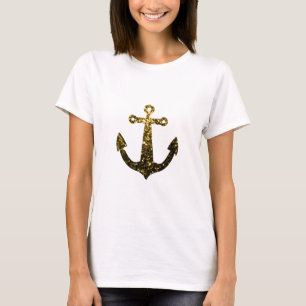 Gold faux sparkle glitter Anchor T-Shirt
