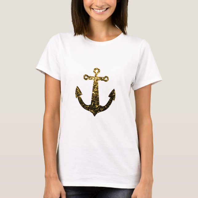 Gold faux sparkle glitter Anchor T-Shirt (Front)