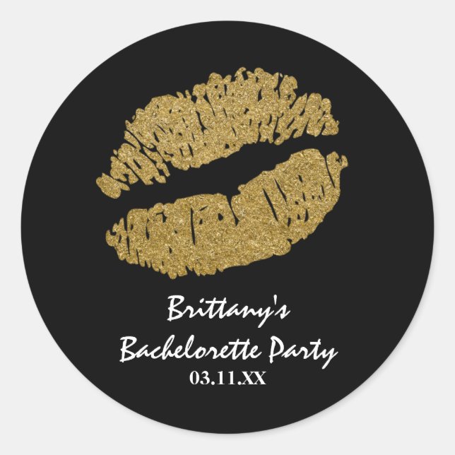Gold Faux Sparkle Lips Kiss Party Favour Sticker (Front)