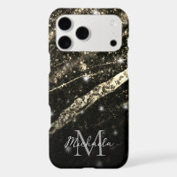 Gold faux sparkly line black abstract Monogram