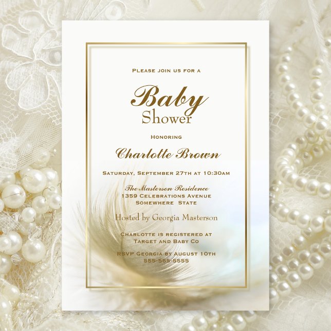Gold Feather Baby Shower Celebration Invitation (Creator Uploaded)