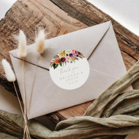 Gold Feather Boho Floral Thank You Wedding Favour