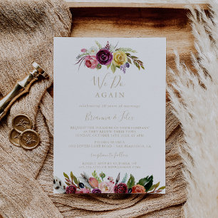 Gold Feather Boho Floral We Do Again Vow Renewal   Invitation