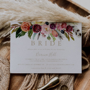 Gold Feather Boho Tropical Bride Bridal Shower  Invitation
