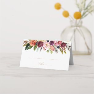 Gold Feather Boho Tropical Floral Wedding Place Card