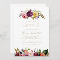 Gold Feather Boho Tropical Sip and See Invitation