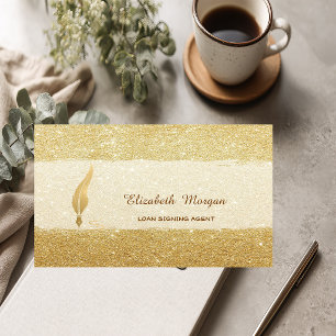 Gold Feather Notary Gold Glitter Business Card