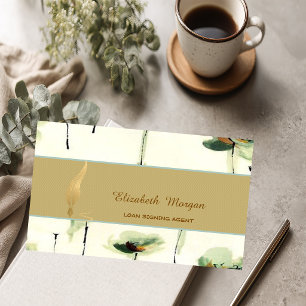 Gold Feather Notary Stripe Floral Business Card