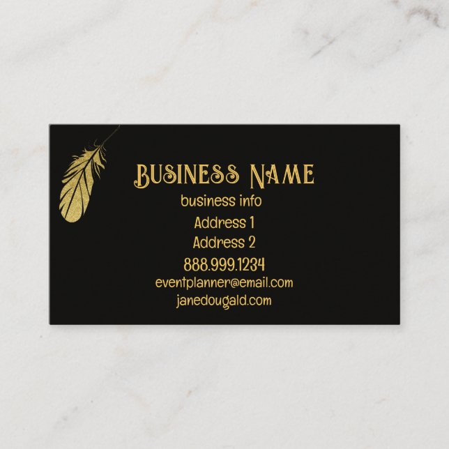 Gold Feather Pen Black Classic Writer's Business Card (Front)