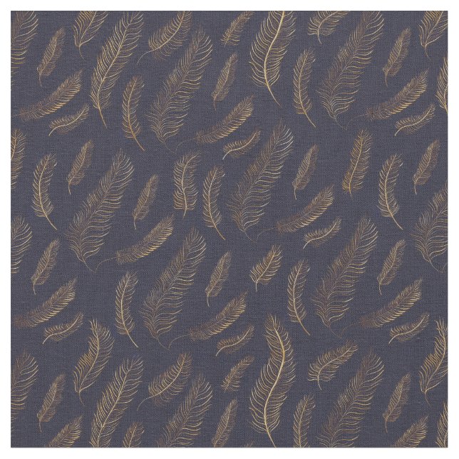 Gold Feather Print Fabric (Close Up)