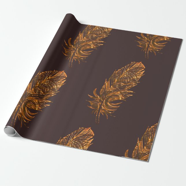 Gold Feather Wrapping Paper (Unrolled)