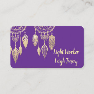 Gold Feathers, Dreamcatcher, Purple Business Cards