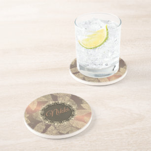 Gold Feathers on Gold Rose Personalised       Coaster