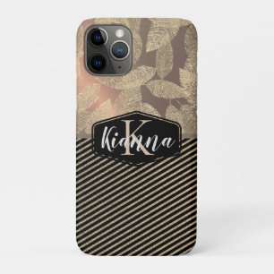 Gold Feathers with Gold Stripes Monogram        Case-Mate iPhone Case