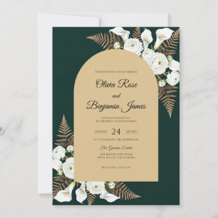 Gold Fern Lily Wedding Invitation