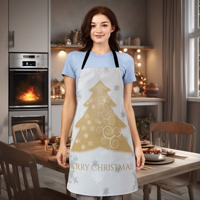 Gold Festive Christmas Tree All-Over Print Apron (Gold Festive Christmas Tree Apron)