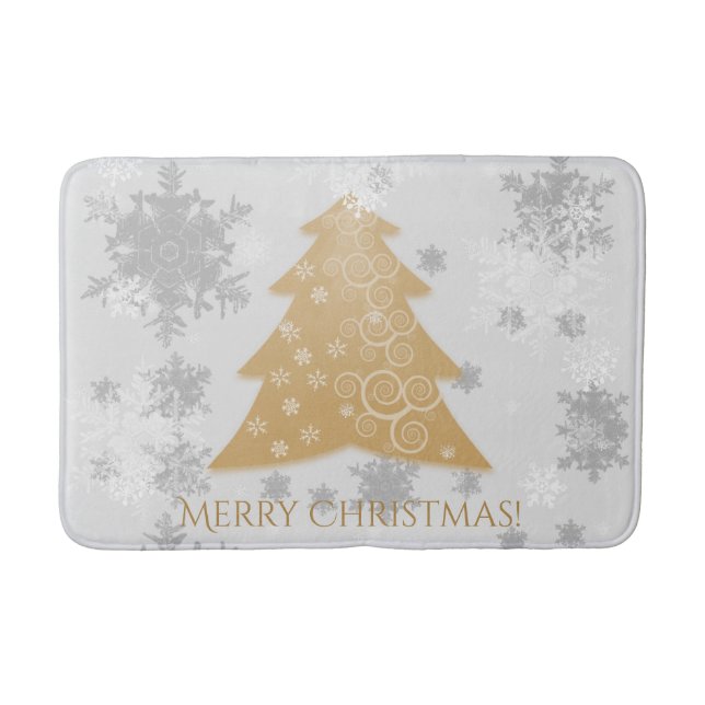 Gold Festive Christmas Tree Bath Mat (Front)