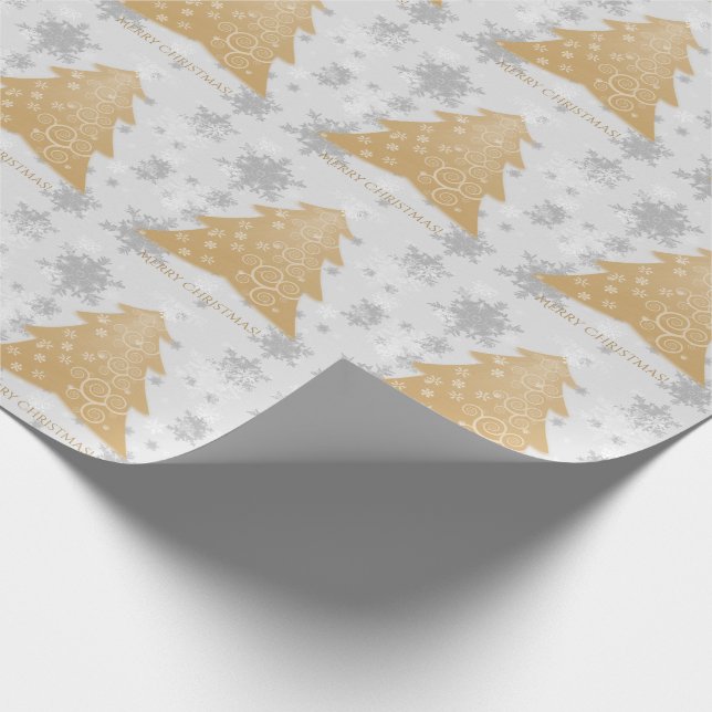 Gold Festive Christmas Tree Wrapping Paper (Corner)