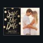 Gold Festive Dots Photo Save the Date Postcard<br><div class="desc">Fully customisable save the date announcement postcard featuring gold bold typography and dots. This photo save the date postcard is available as a magnet and flat card. A perfect way to announce your wedding date to your family and friends.</div>