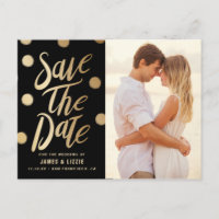 Gold Festive Dots Photo Save the Date Postcard