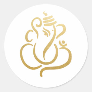 Gold Festive Ganesh Indian God Classic Round Sticker
