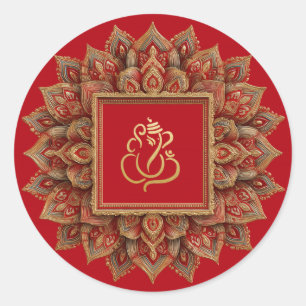 Gold Festive Ganesh   Indian God Red Classic Round Sticker