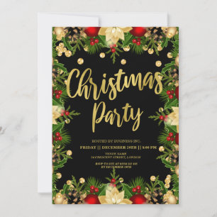 Gold Festive Glitter Christmas Corporate Black Invitation