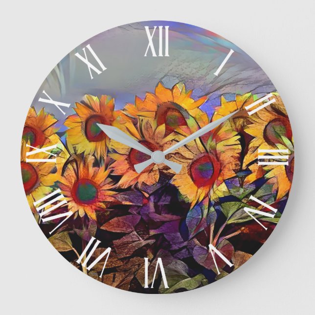 Gold Field Of Sunflowers Elegant Collection Large Clock (Front)