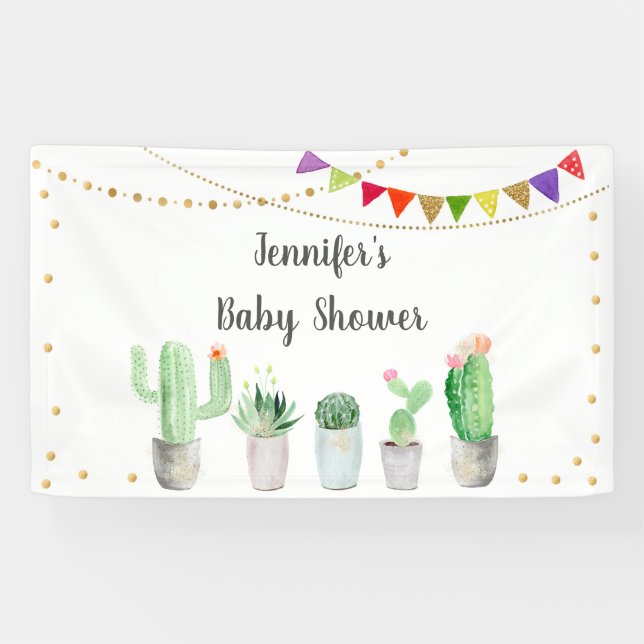 Gold Fiesta Cactus Baby Shower Banner (Horizontal)