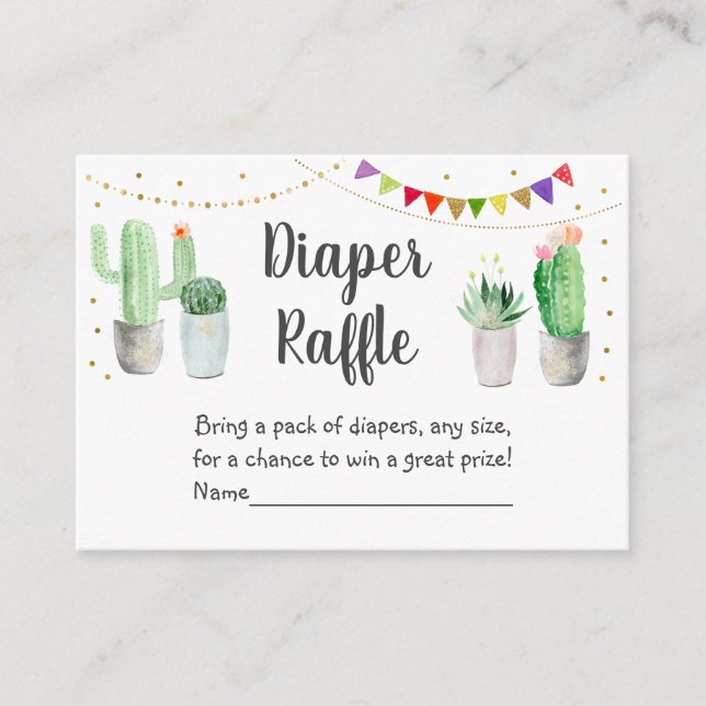 Gold Fiesta Cactus Baby Shower Diaper Raffle Enclosure Card (Front)
