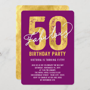 Gold Fifty and Fabulous 50th Birthday Party Invite