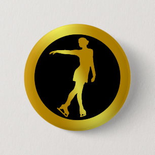 GOLD FIGURE SKATER 6 CM ROUND BADGE
