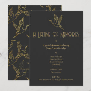 Gold Filigree Art Deco Crane 90th Birthday Invitation