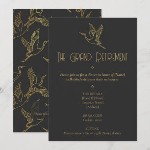 Gold Filigree Art Deco   Crane Retirement Invitation