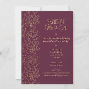Gold Filigree Art Deco   Fairy Wren 21st Birthday Invitation