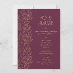 Gold Filigree Art Deco   Fairy Wren 40th Birthday Invitation