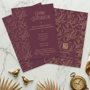 Gold Filigree Art Deco   Fairy Wren Graduation Invitation