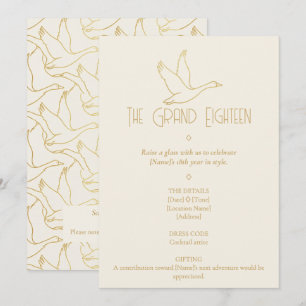 Gold Filigree Art Deco Goose 18th Birthday Invitation