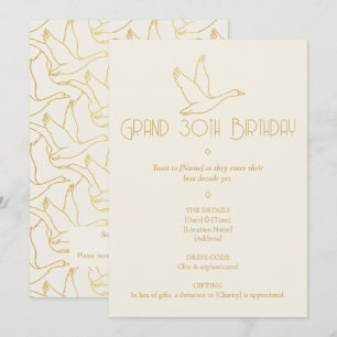 Gold Filigree Art Deco Goose 30th Birthday Invitation