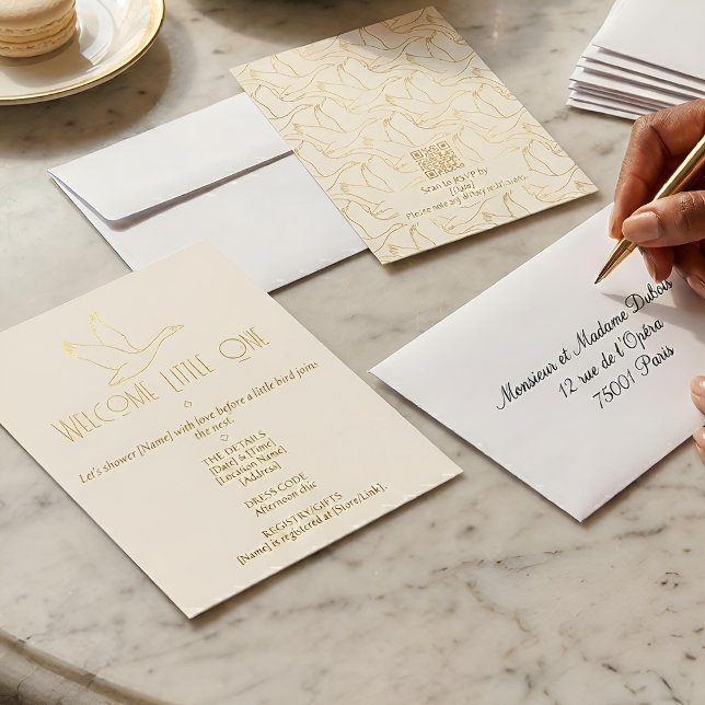 Gold Filigree Art Deco | Goose Baby Shower Invitation (Lifestyle Shot)